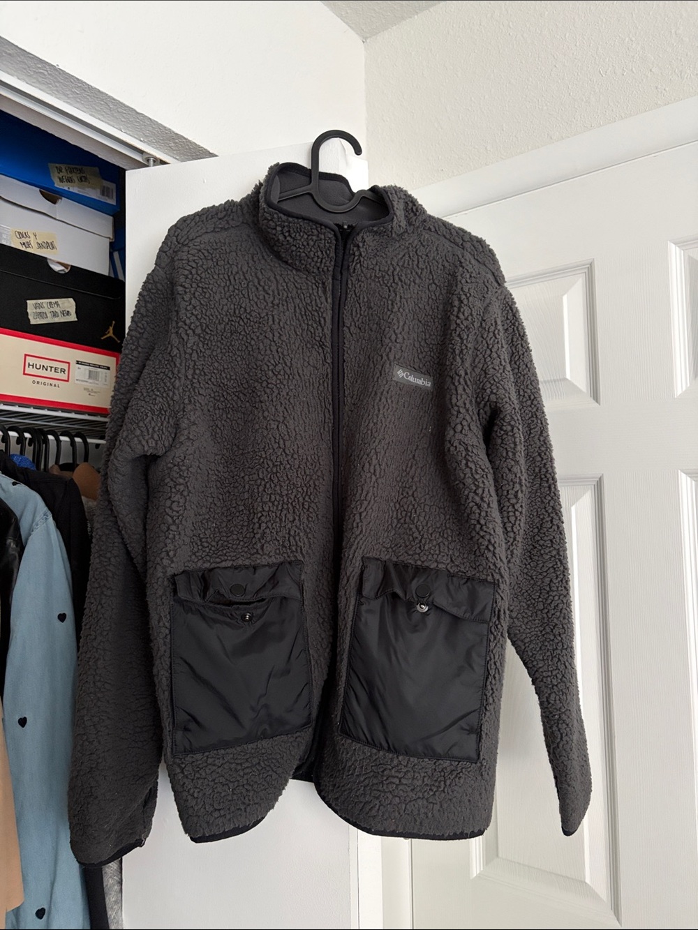 Columbia Charcoal Sherpa Fleece Jacket with Black Pocket Panels